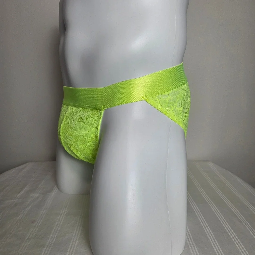Cosabella Mens Hottie Mid Rise Lace Brief Neon Yellow Soft Stretch Full Coverage